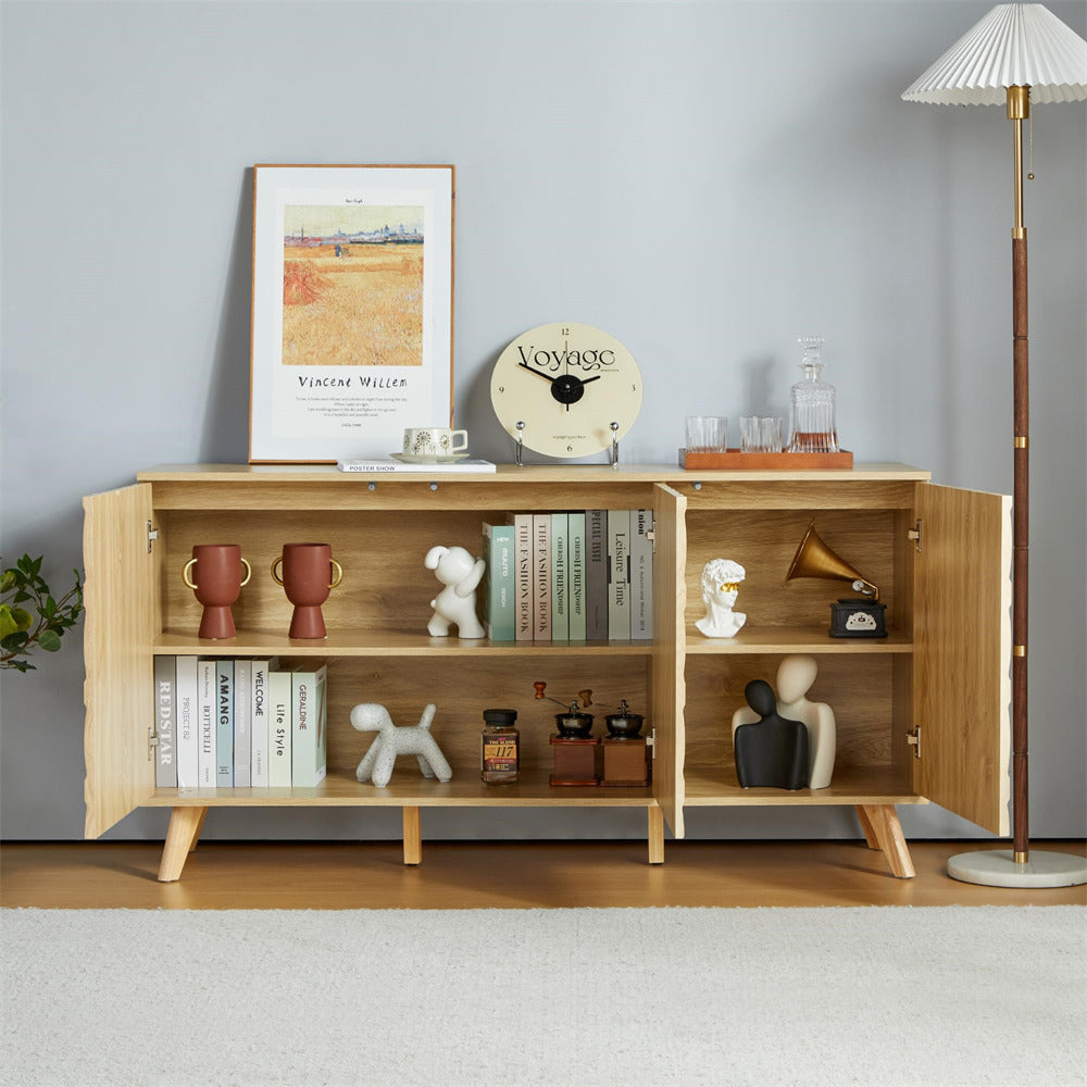Modern Accent Sideboard Buffet Cabinet Natural with Storage and Adjustable Shelves