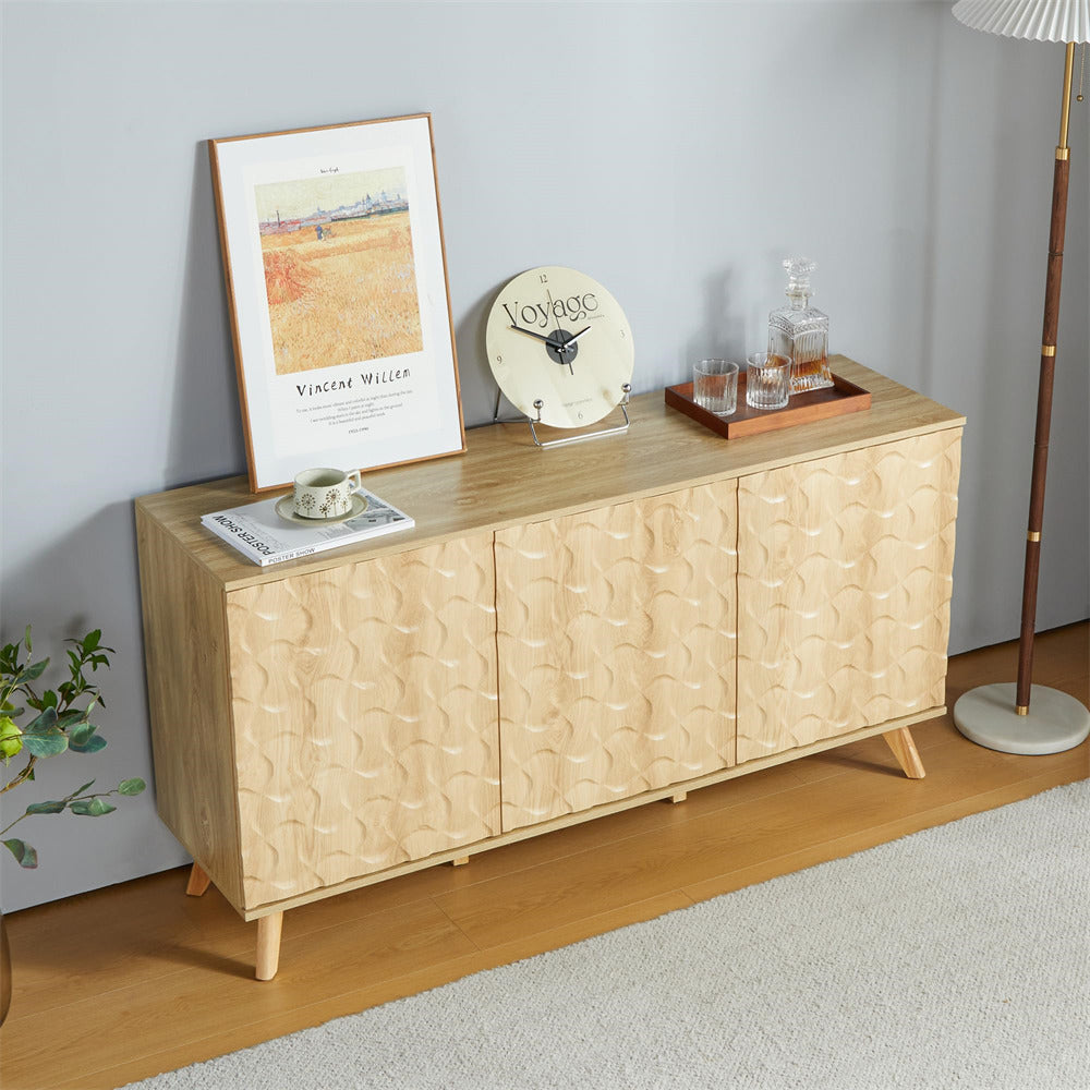 Modern Accent Sideboard Buffet Cabinet Natural with Storage and Adjustable Shelves