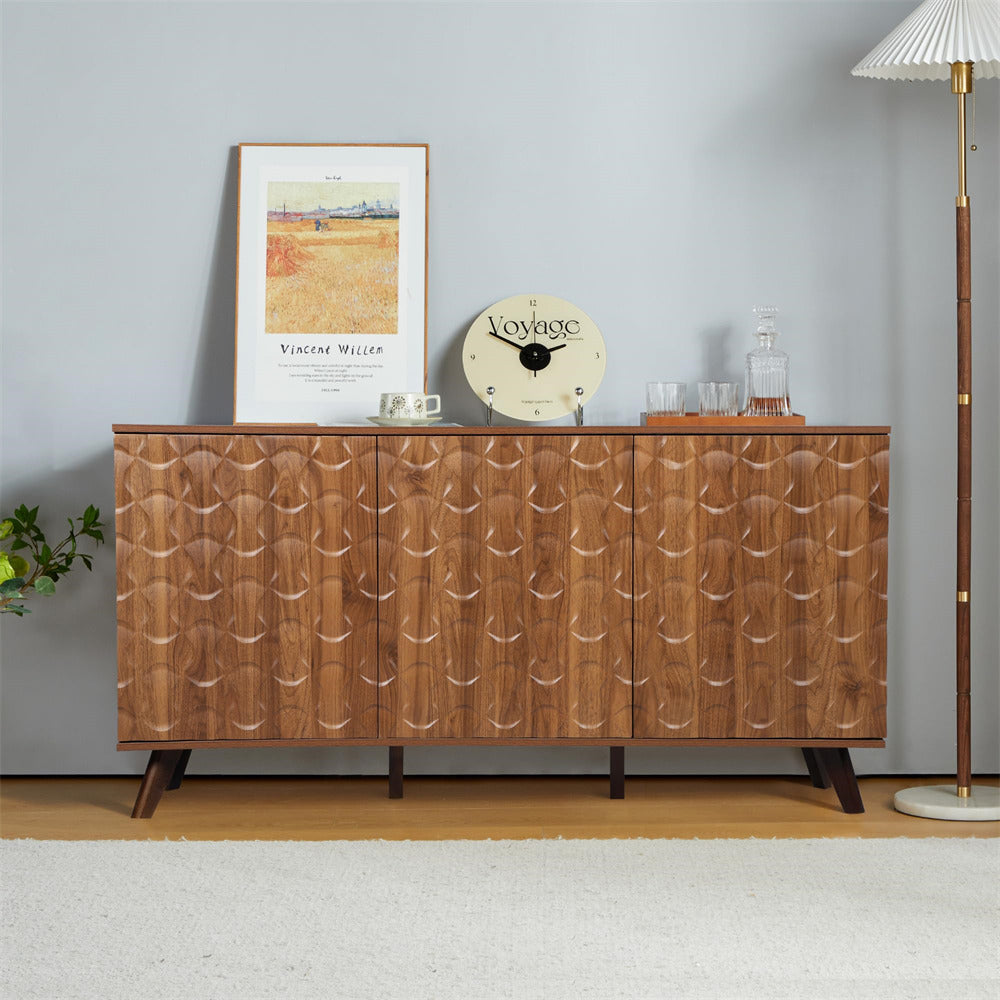 Modern Accent Sideboard Buffet Cabinet Walnut with Storage and Adjustable Shelves