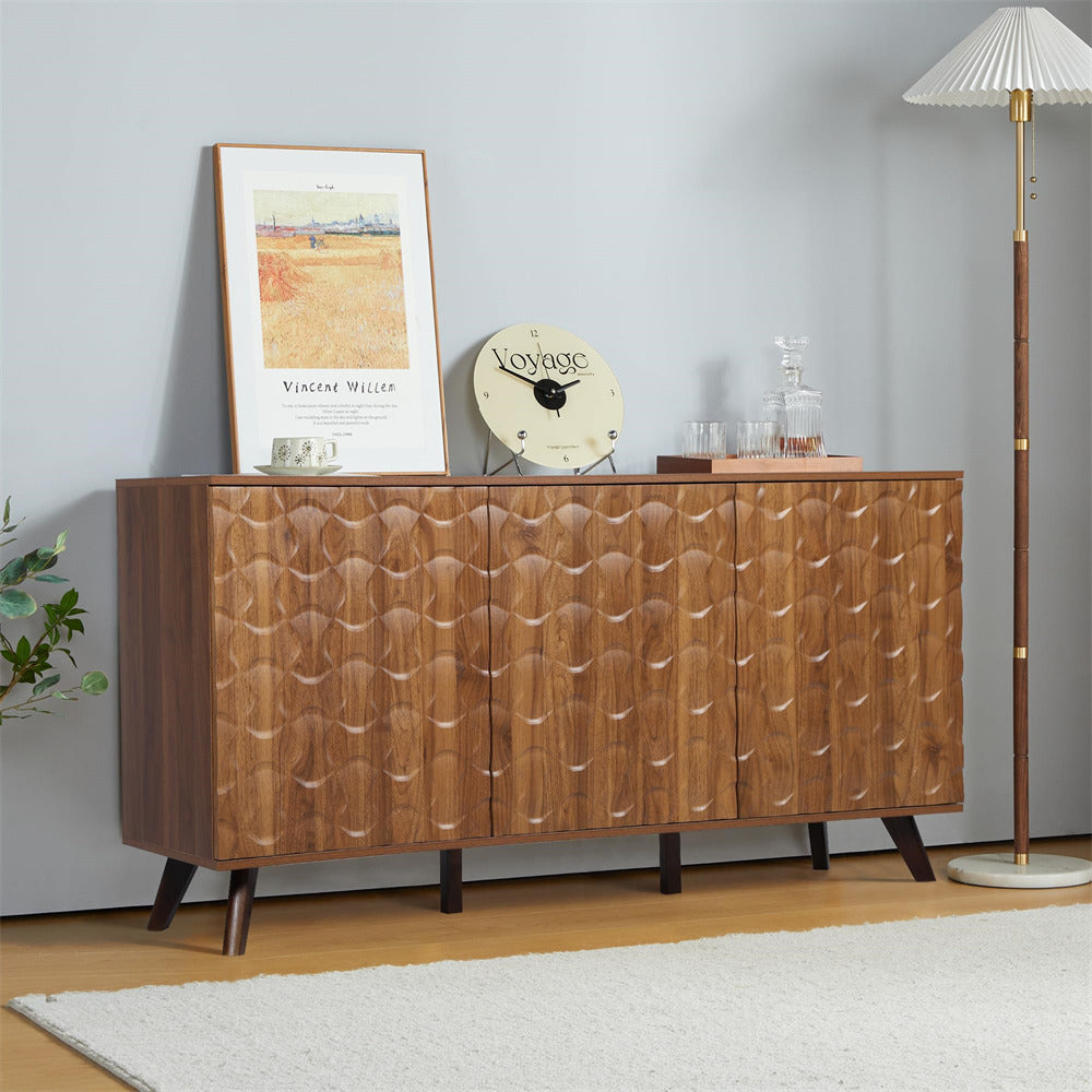 Modern Accent Sideboard Buffet Cabinet Walnut with Storage and Adjustable Shelves