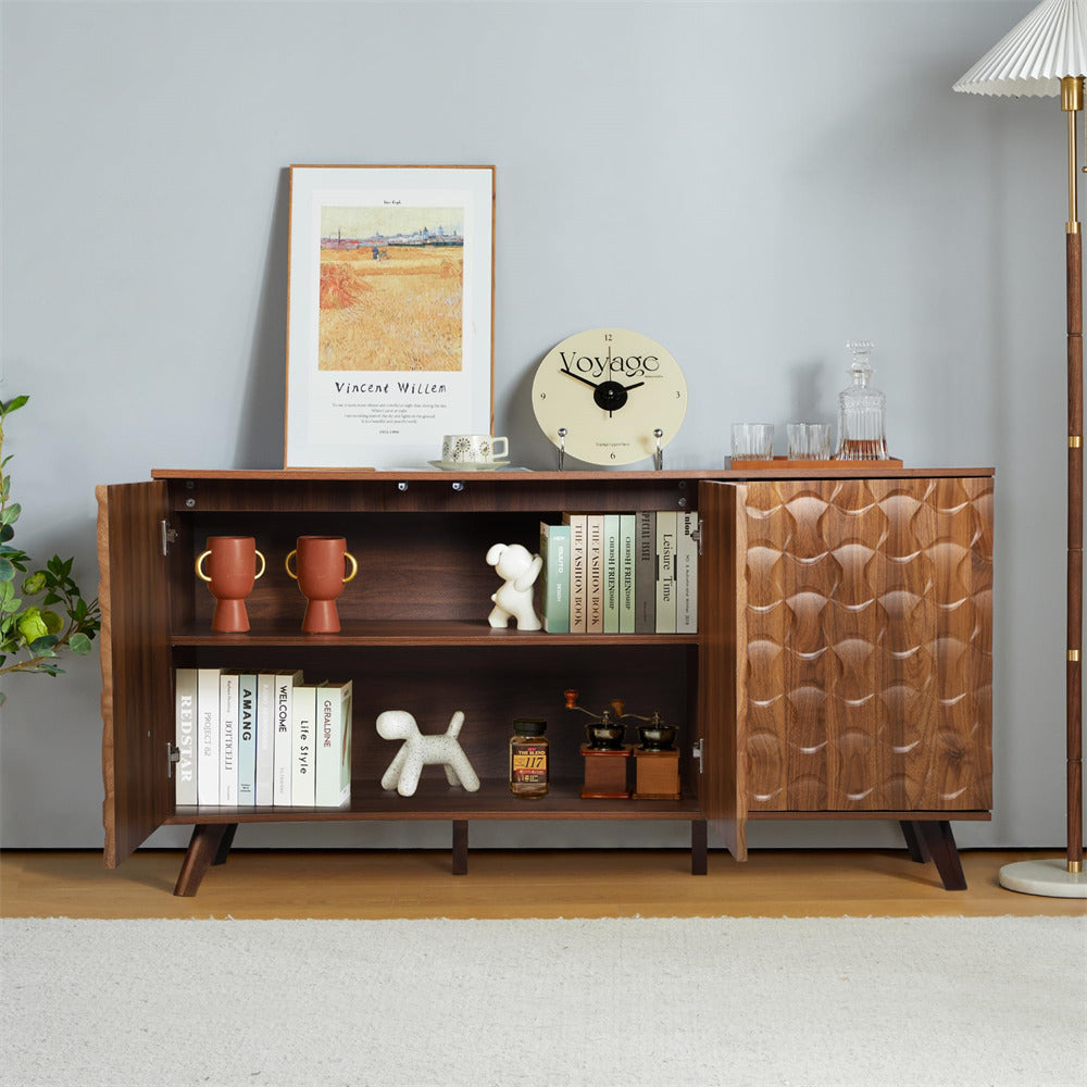 Modern Accent Sideboard Buffet Cabinet Walnut with Storage and Adjustable Shelves