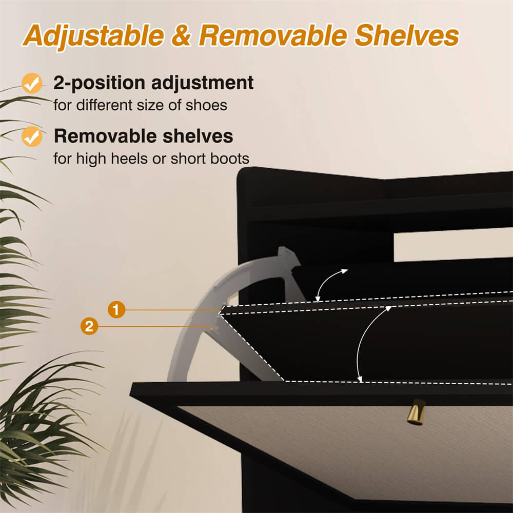 Modern Entryway Wooden Shoe Cabinet Freestanding Tipping Bucket Shoe Rack Black with 3 Flip Drawers