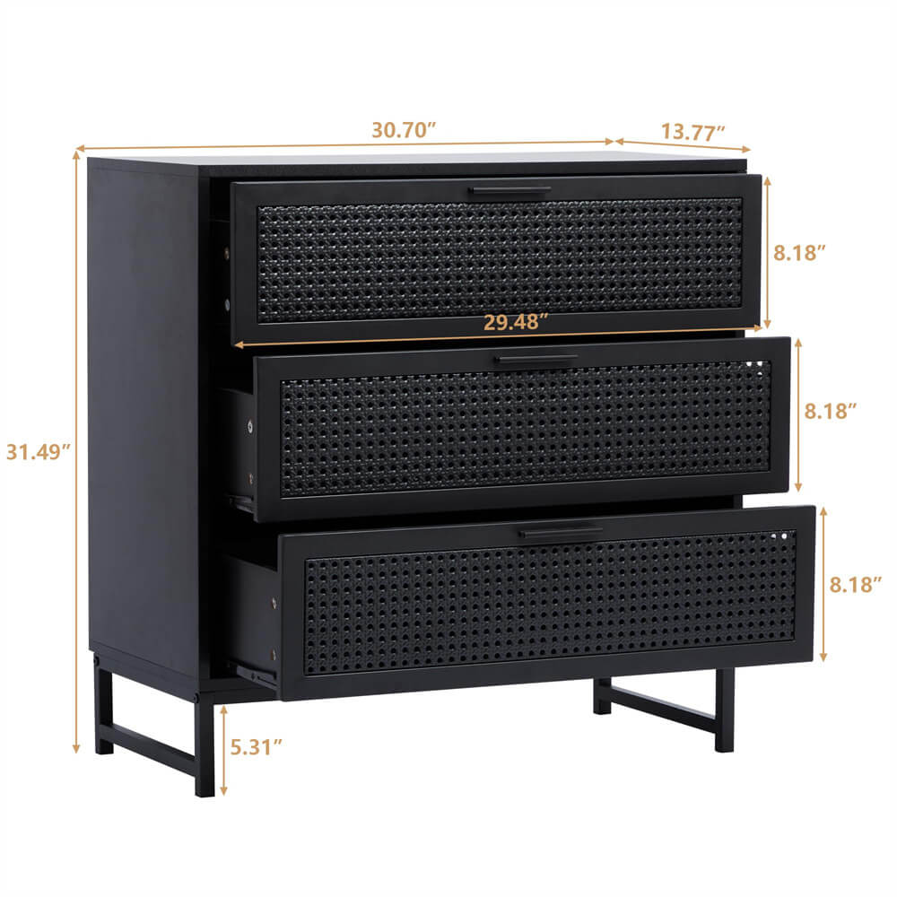 Modern Iron Rattan Dresser Chest of Drawers Black Hallway Entryway Storage Cabinet