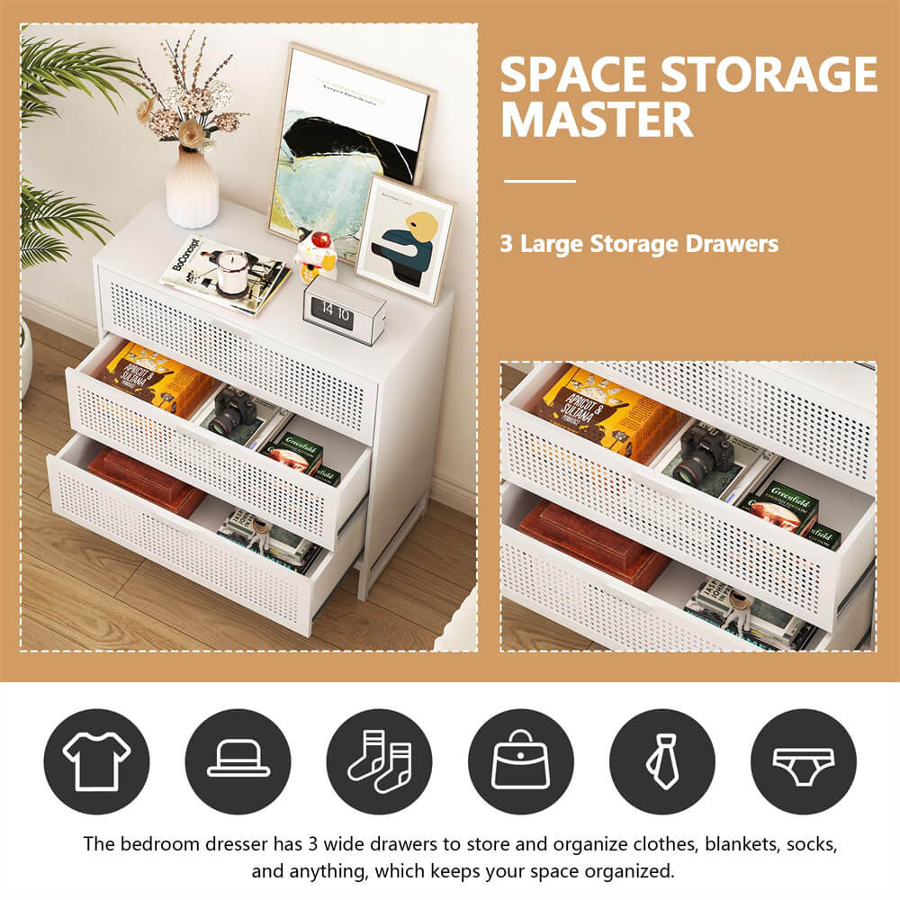 Modern Iron Rattan Dresser Chest of Drawers White Hallway Entryway Storage Cabinet