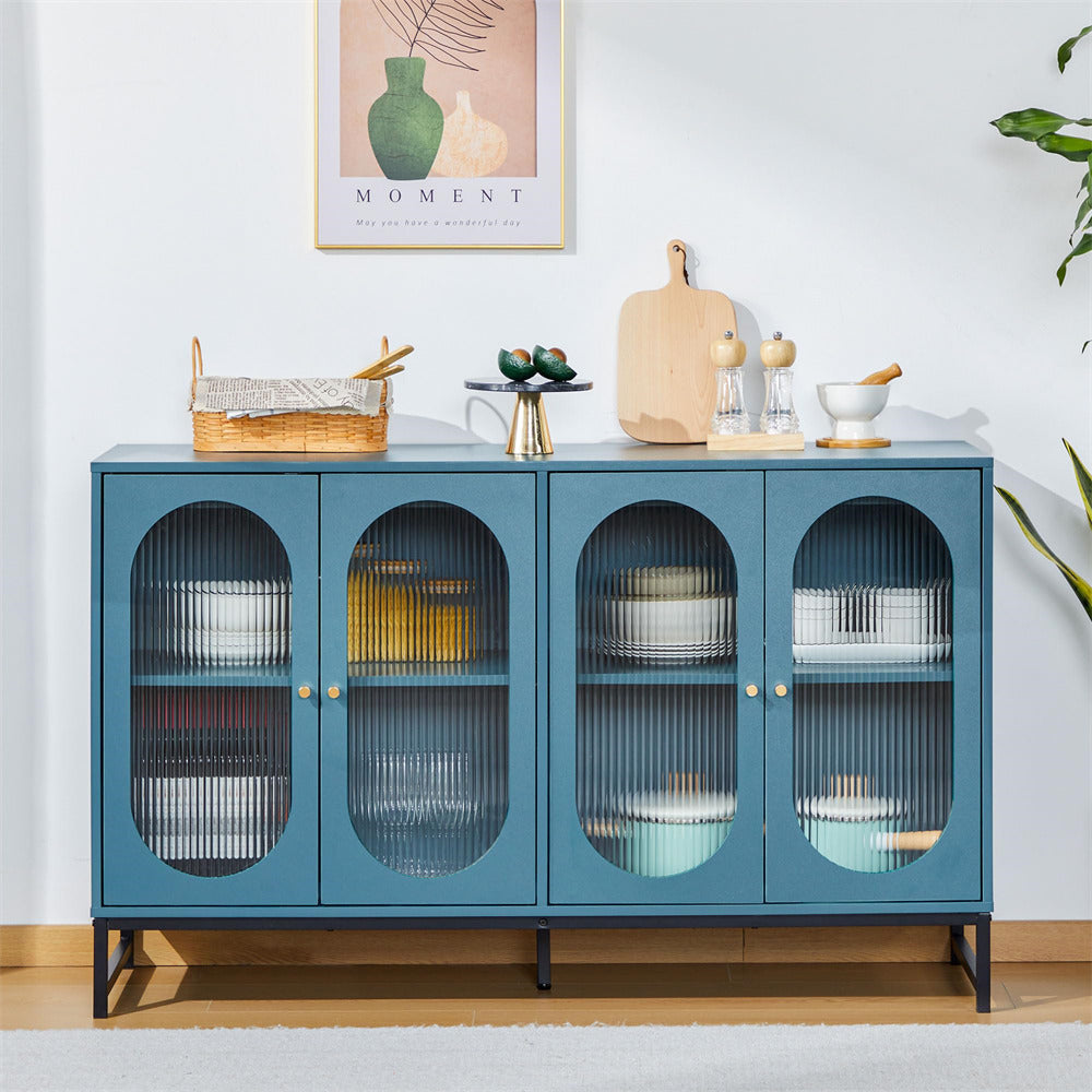 Modern Sideboard Cabinet Console Table Blue with Glass Doors