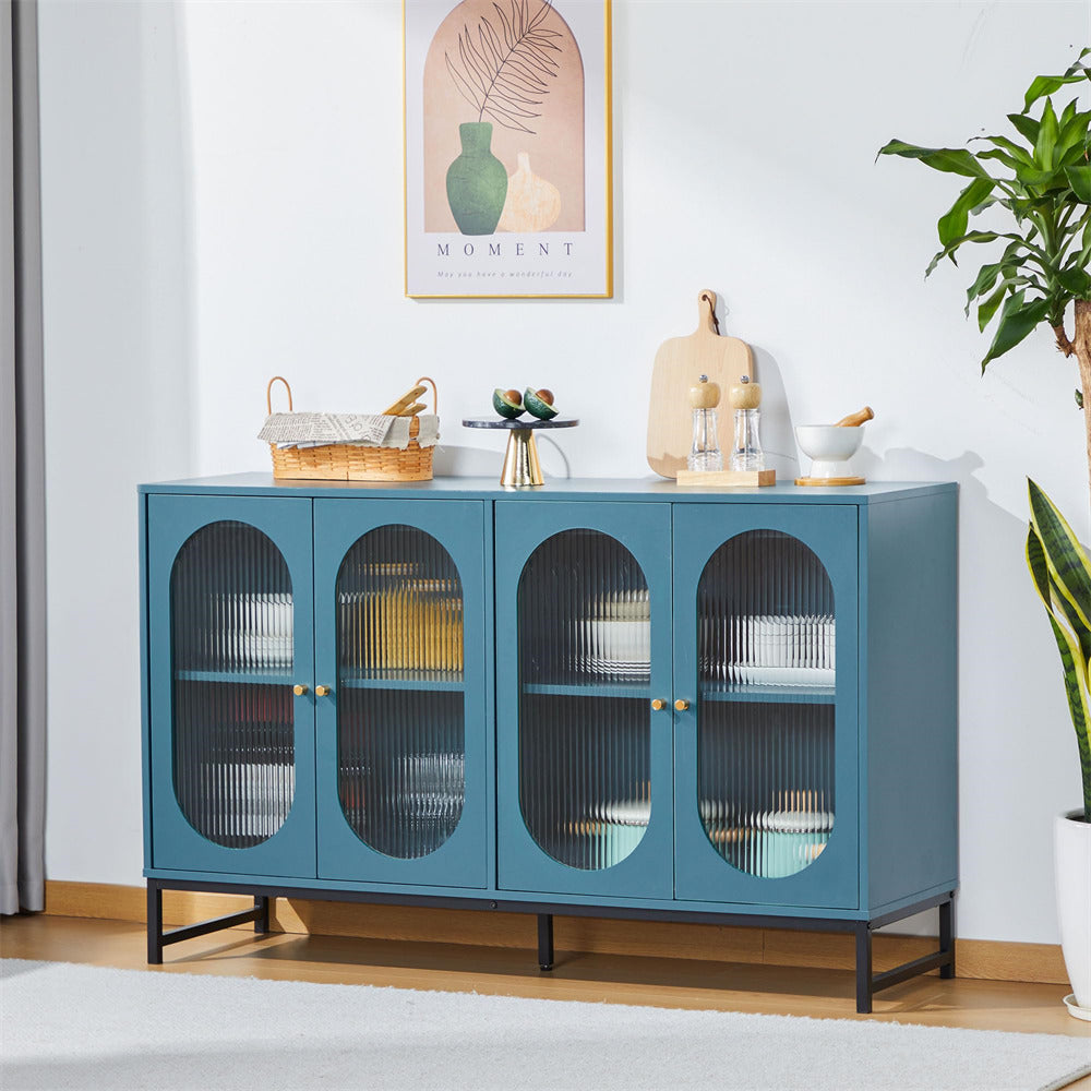 Modern Sideboard Cabinet Console Table Blue with Glass Doors