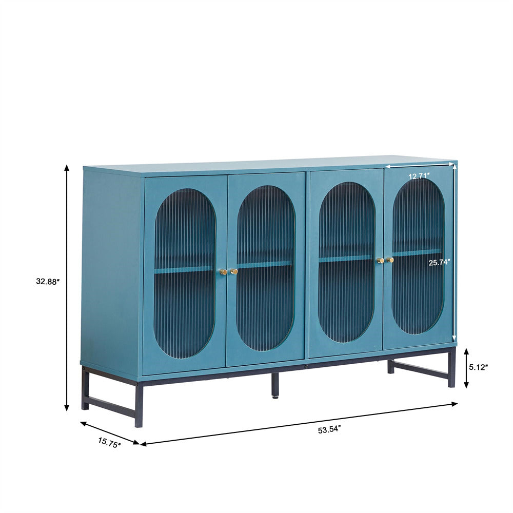 Modern Sideboard Cabinet Console Table Blue with Glass Doors