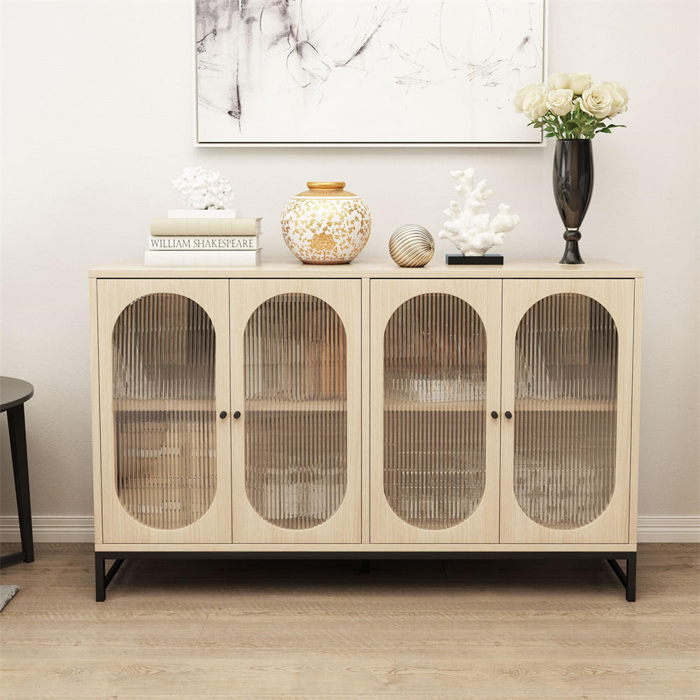 Modern Sideboard Cabinet Natural Console Table with Glass Doors