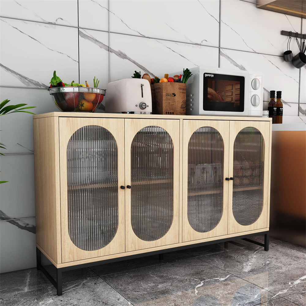 Modern Sideboard Cabinet Natural Console Table with Glass Doors