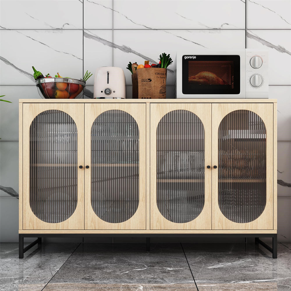 Modern Sideboard Cabinet Natural Console Table with Glass Doors