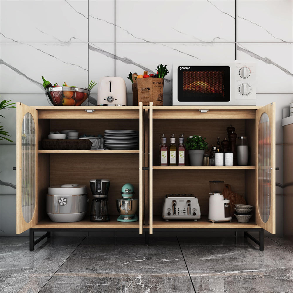 Modern Sideboard Cabinet Natural Console Table with Glass Doors