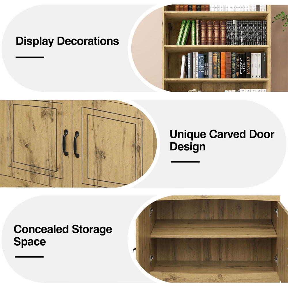 Modern Utility Pantry Cabinet Kitchen Storage Cabinet Walnut with Bookshelf and Adjustable Shelves