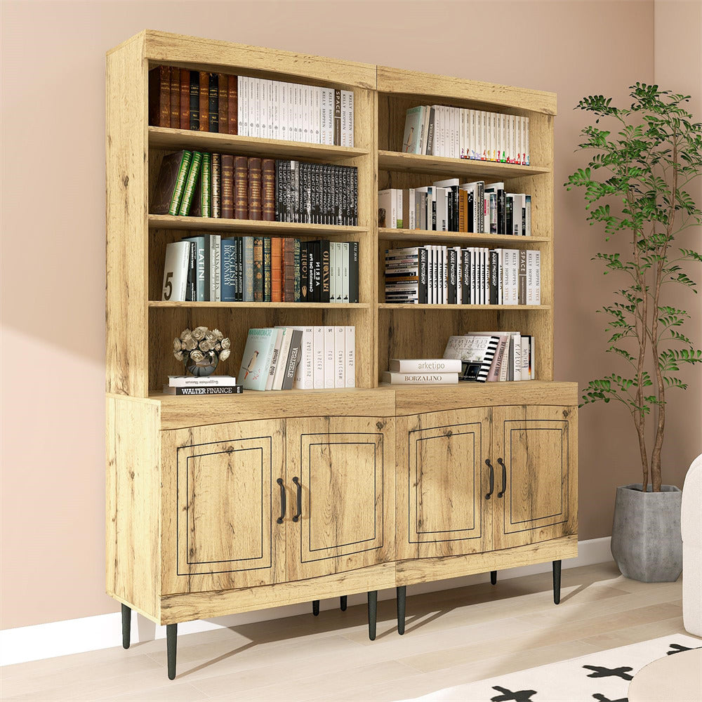 Modern Utility Pantry Cabinet Kitchen Storage Cabinet Walnut with Bookshelf and Adjustable Shelves