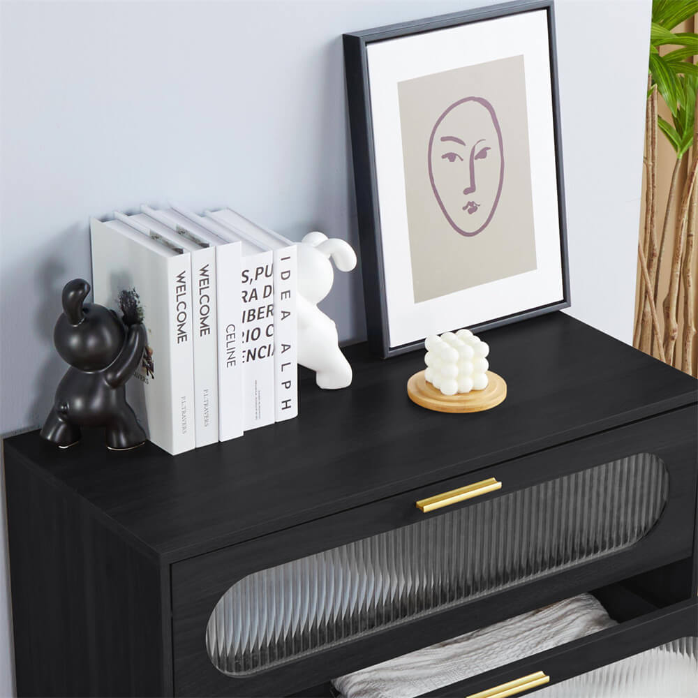Modern Wood 3 Drawer Dresser Black Tempered Glass Drawer Design