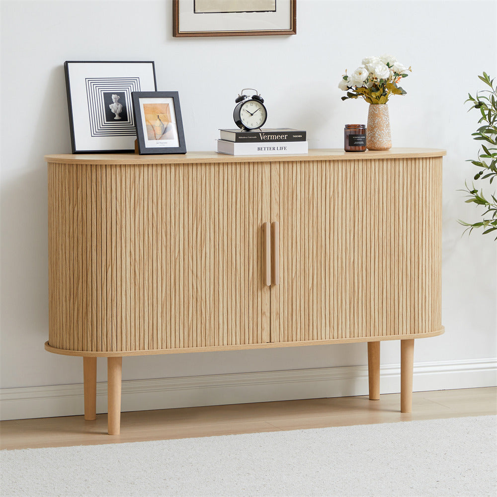 Natural 53''Sideboard Modern Storage Cabinet Console Table with Fluted Slide Doors
