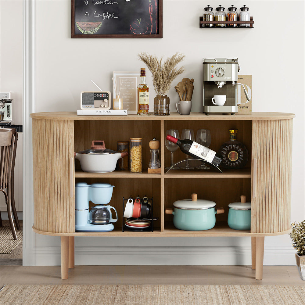 Natural 53''Sideboard Modern Storage Cabinet Console Table with Fluted Slide Doors