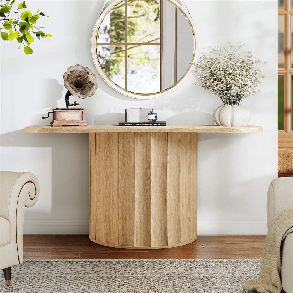 Natural 59'' Wooden Modern Fluted Console Table for Entryway