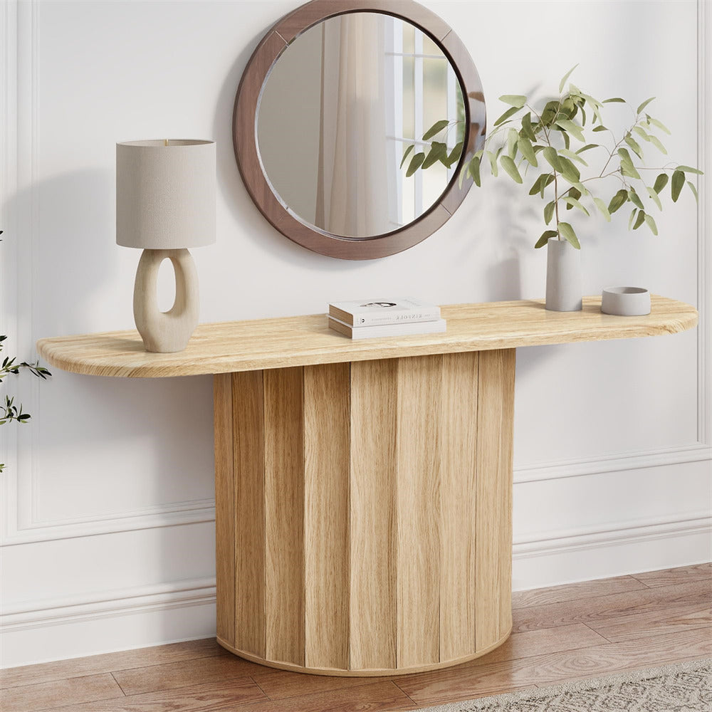 Natural 59'' Wooden Modern Fluted Console Table for Entryway