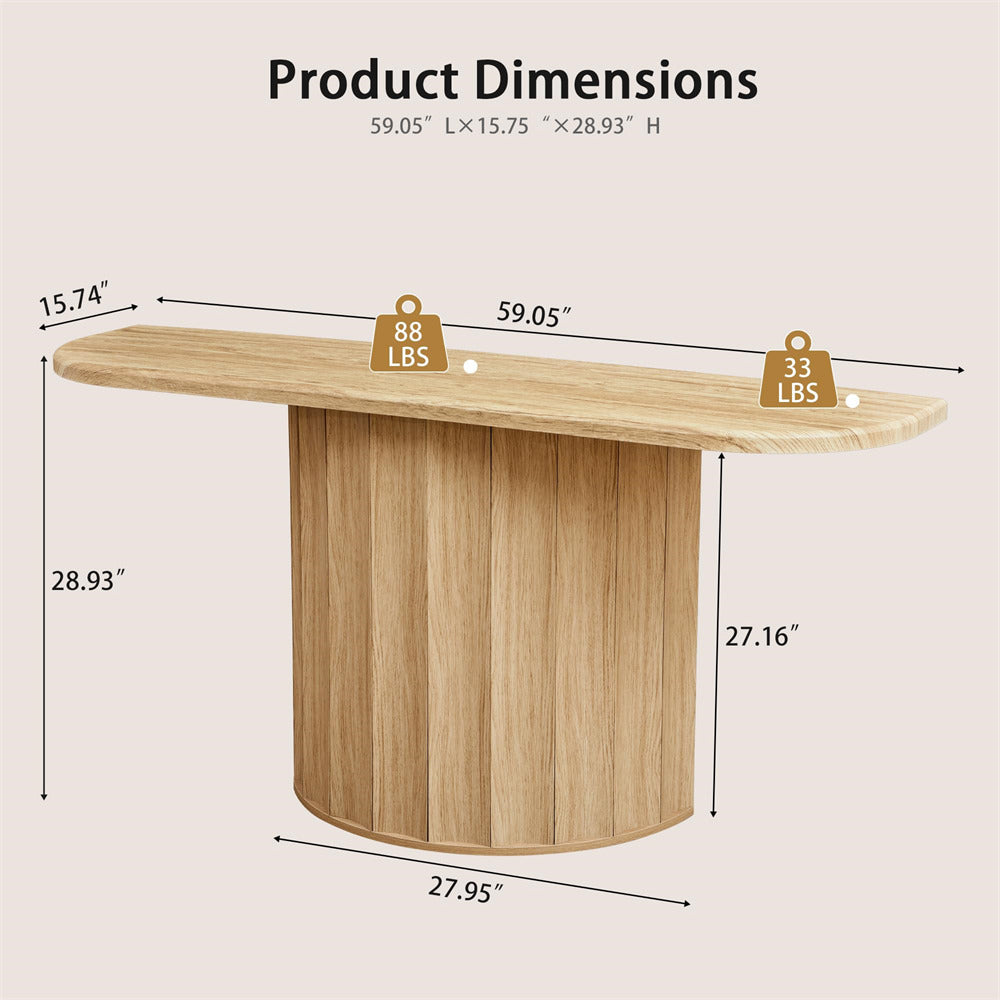 Natural 59'' Wooden Modern Fluted Console Table for Entryway
