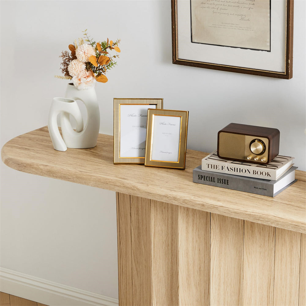 Natural 59'' Wooden Modern Fluted Console Table for Entryway