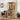 Wooden bookshelf with books and decor in a home office setting