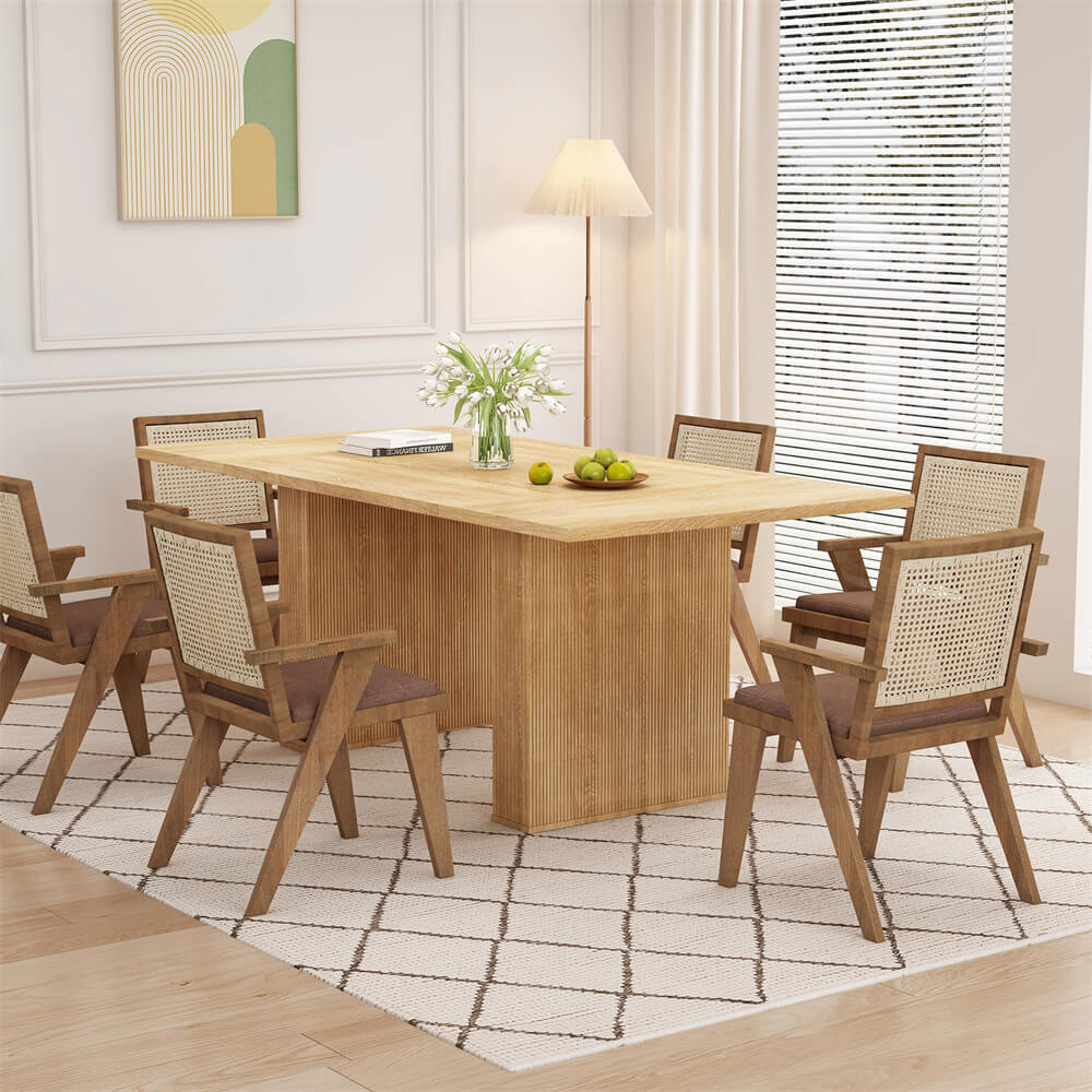Natural 78 Inch Dining Table Modern Farmhouse Wooden Rectangular Kitchen Table
