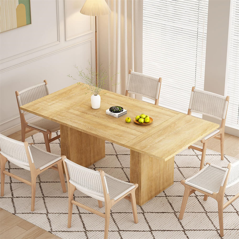 Natural 78 Inch Dining Table Modern Farmhouse Wooden Rectangular Kitchen Table