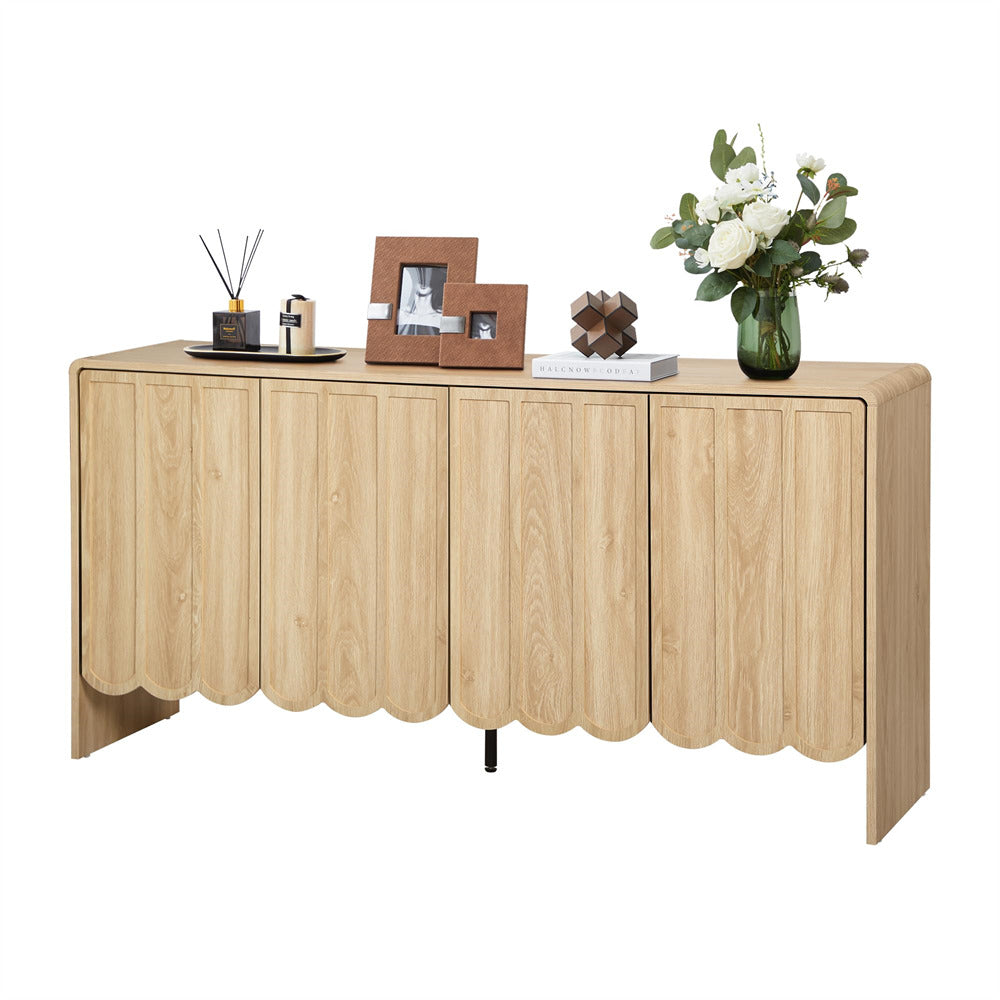 Natural Farmhouse Wood Storage Cabinet Sideboard with Adjustable Shelves and 4 Doors
