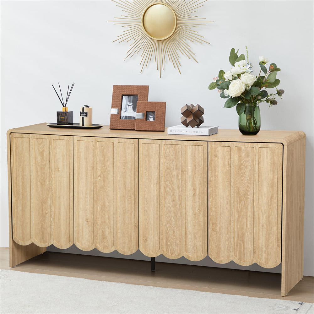 Natural Farmhouse Wood Storage Cabinet Sideboard with Adjustable Shelves and 4 Doors