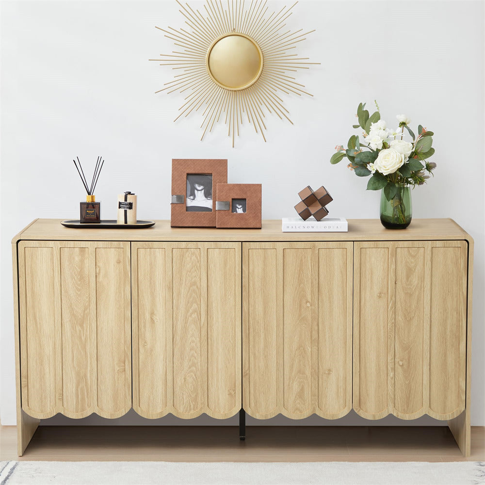 Natural Farmhouse Wood Storage Cabinet Sideboard with Adjustable Shelves and 4 Doors