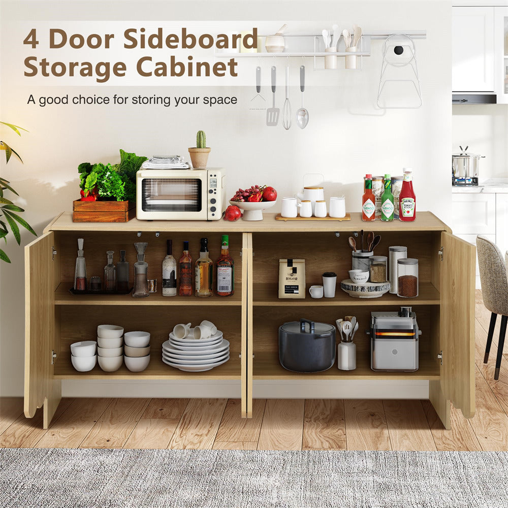 Natural Farmhouse Wood Storage Cabinet Sideboard with Adjustable Shelves and 4 Doors
