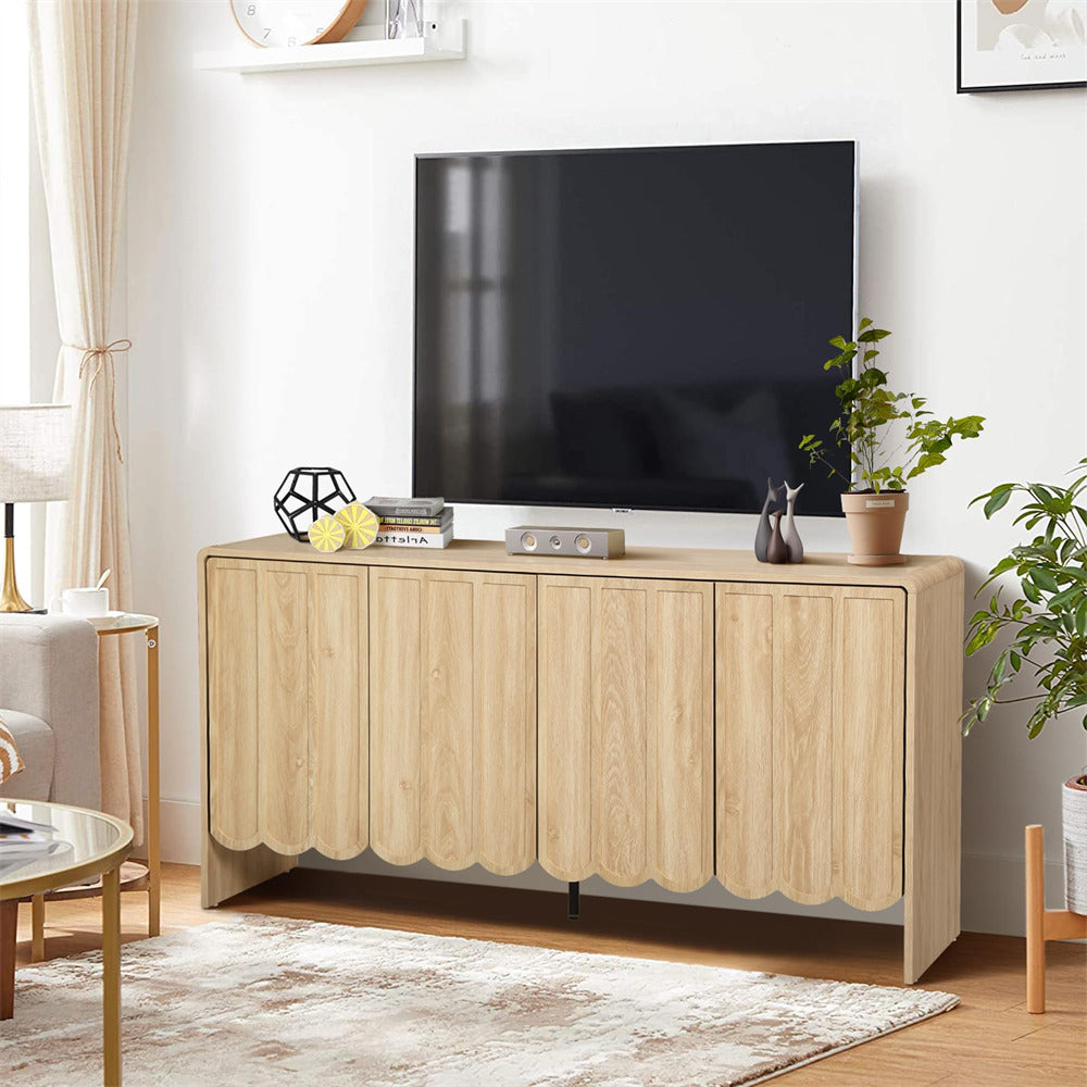 Natural Farmhouse Wood Storage Cabinet Sideboard with Adjustable Shelves and 4 Doors
