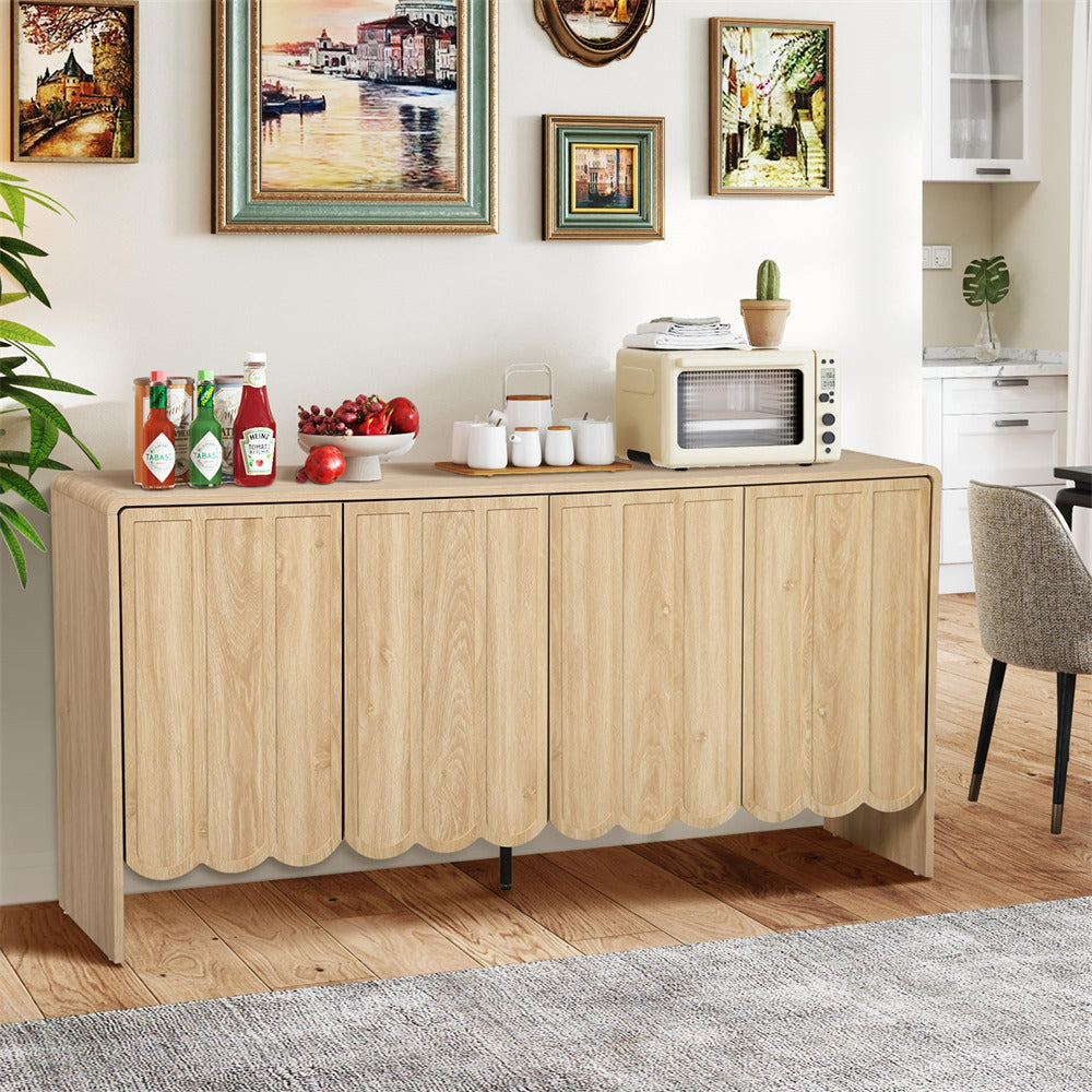 Natural Farmhouse Wood Storage Cabinet Sideboard with Adjustable Shelves and 4 Doors