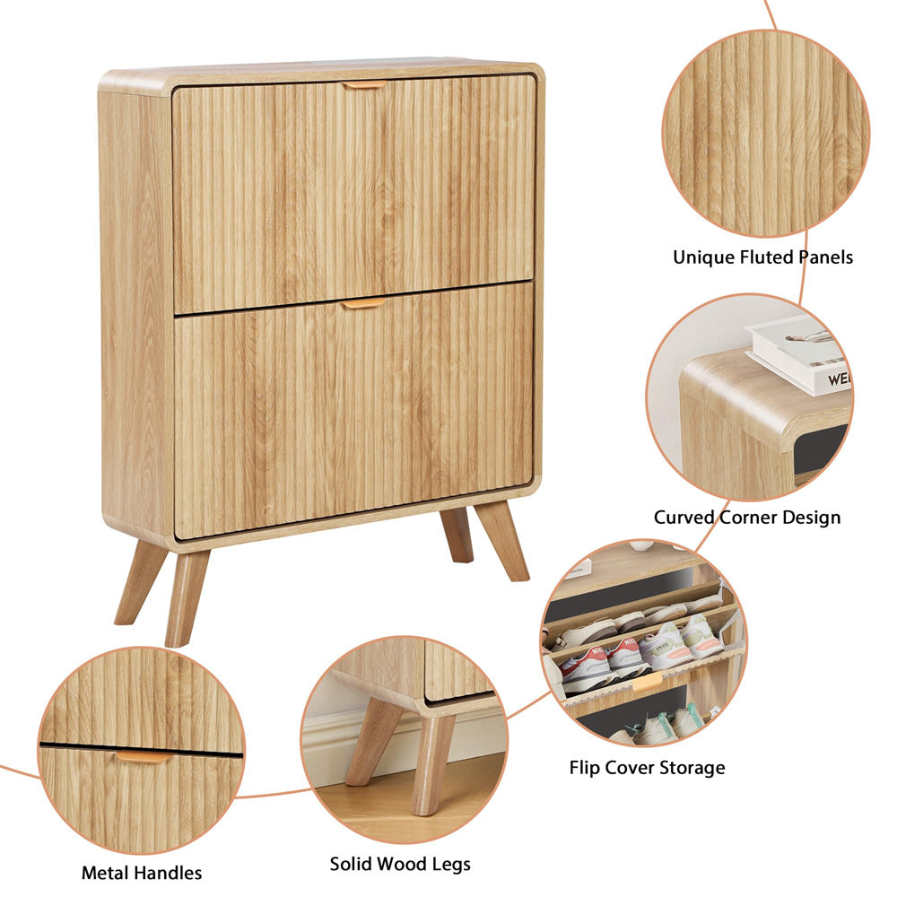 Wooden cabinet with features highlighted on a white background