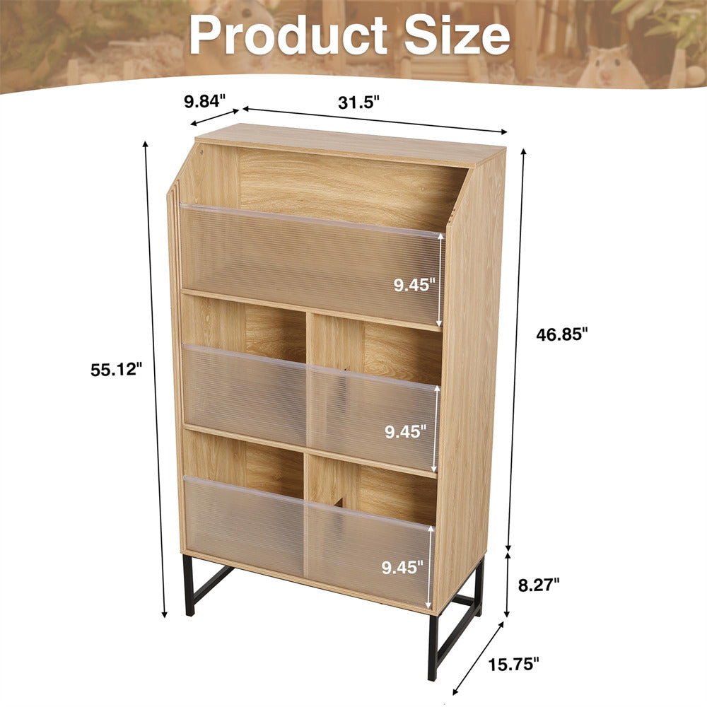 Natural Large Wooden Hamster Cage with 3-Tier Storage Cabinet and Openable Top Size