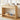 Wooden console table in a living room setting with decor items on top