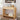Wooden console table in a living room setting with decor items.