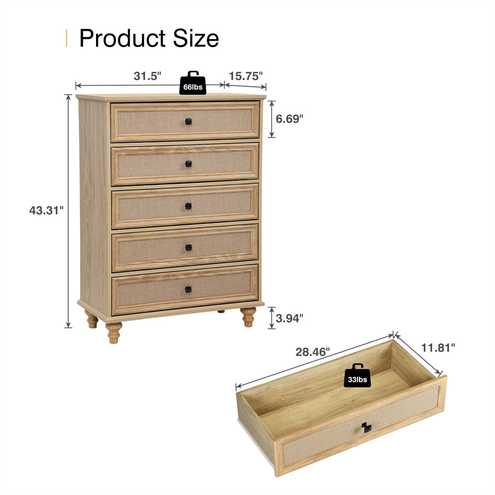 modern 5 drawer dresser size
