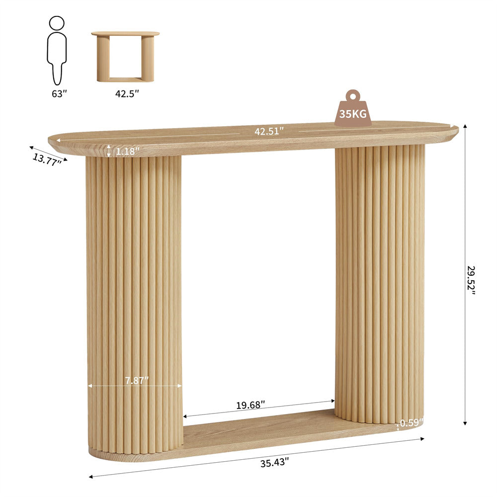 Natural Mid Century Oval Fluted Entryway Console Table with Storage Shelf