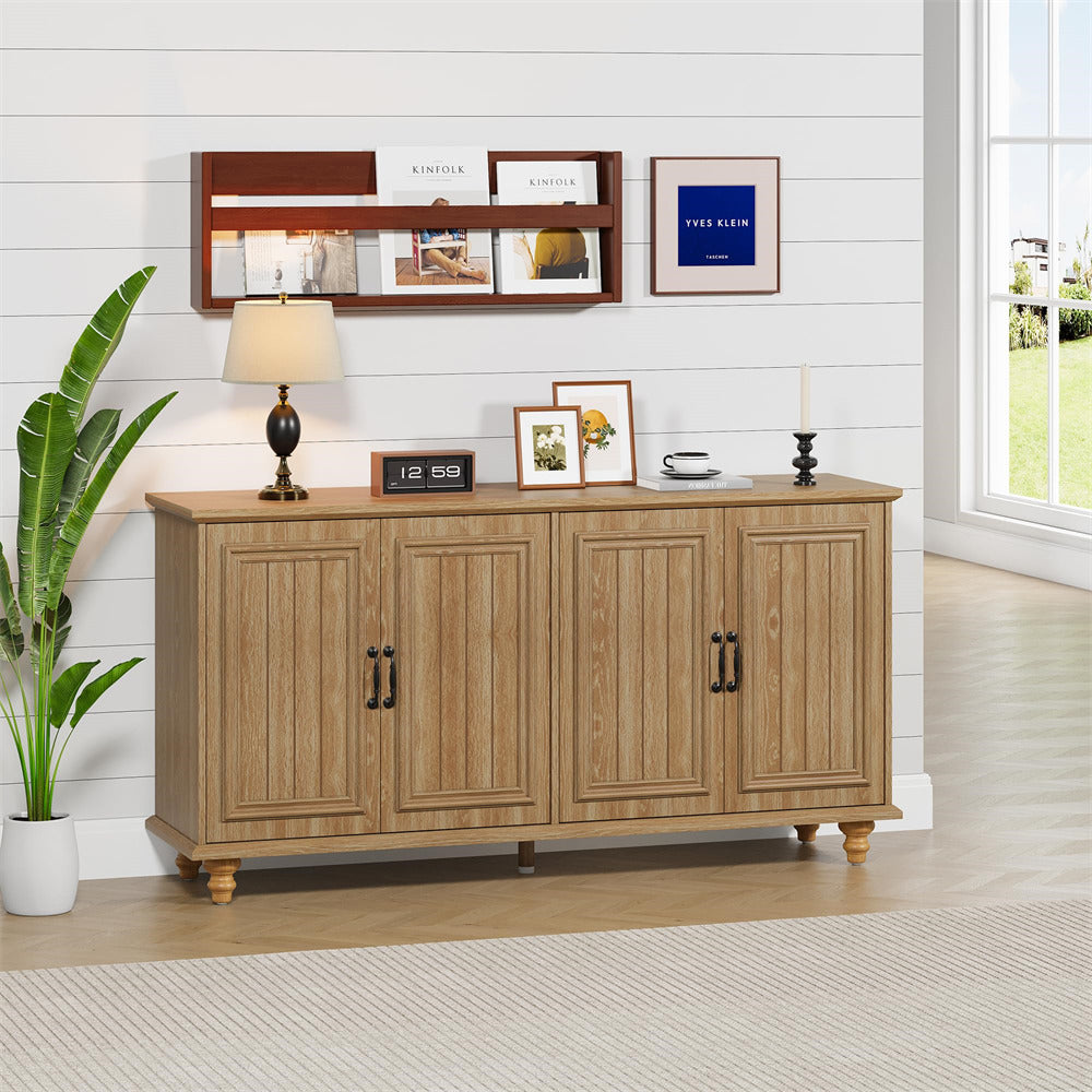 Natural Modern Sideboard Storage Cabinet Console Table with 4 Doors and Adjustable Shelves