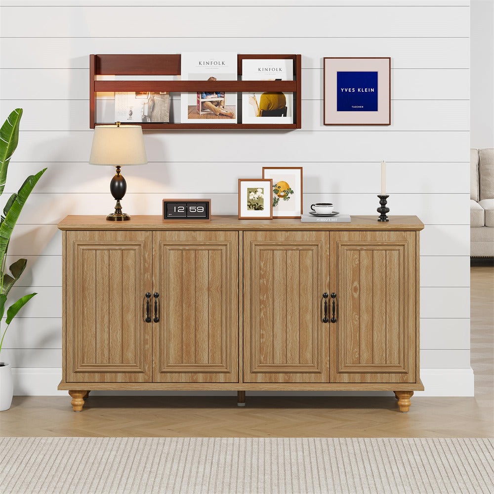 Natural Modern Sideboard Storage Cabinet Console Table with 4 Doors and Adjustable Shelves