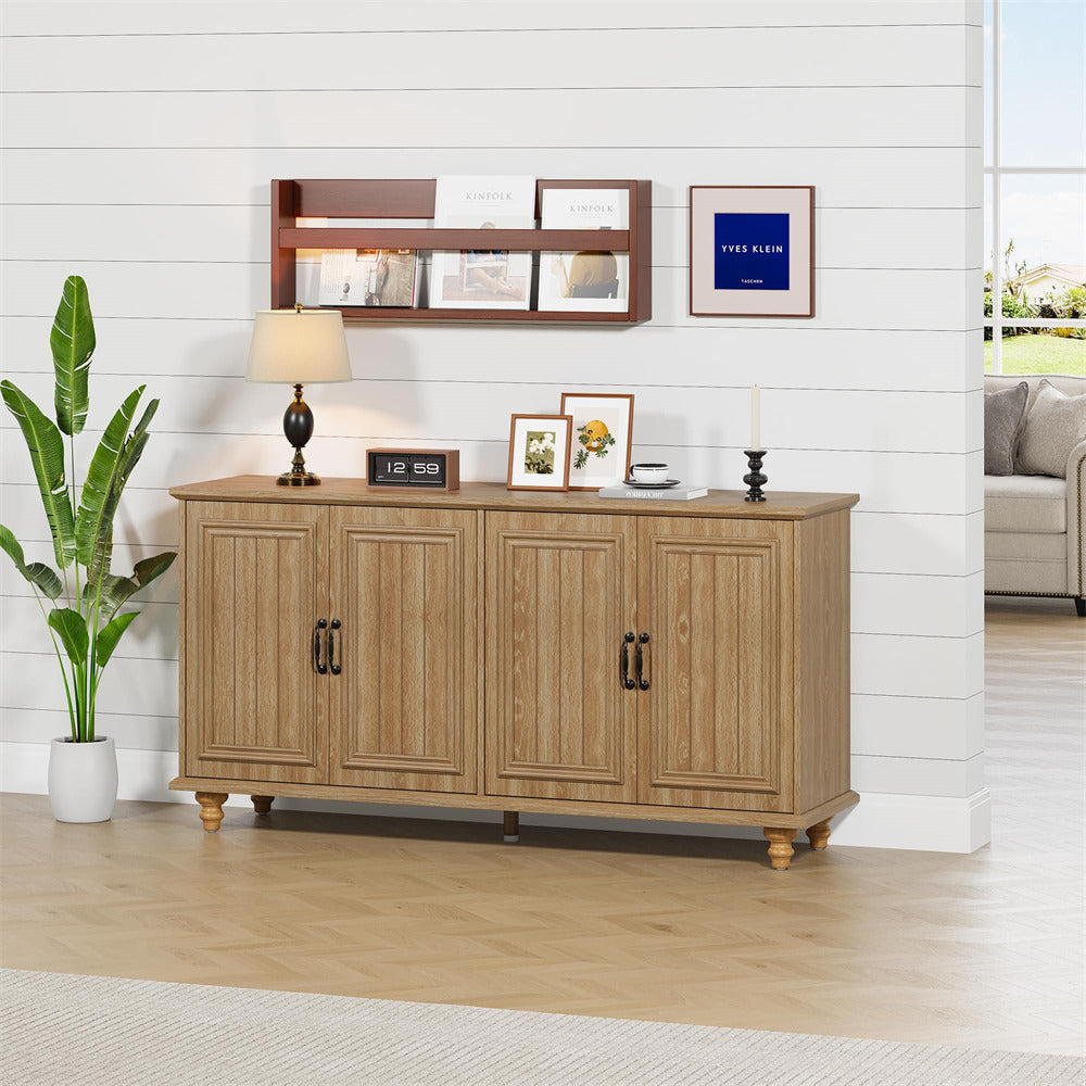 Natural Modern Sideboard Storage Cabinet Console Table with 4 Doors and Adjustable Shelves