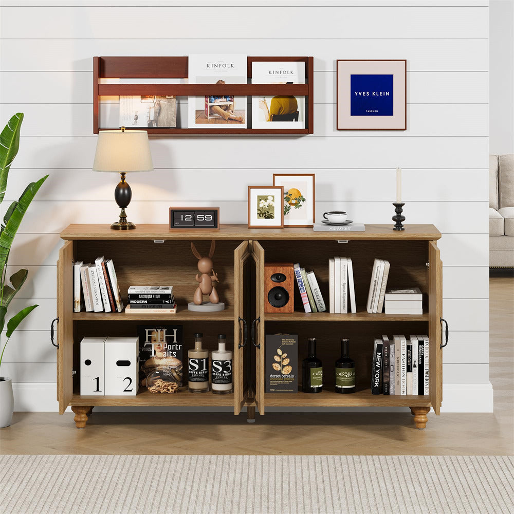 Natural Modern Sideboard Storage Cabinet Console Table with 4 Doors and Adjustable Shelves