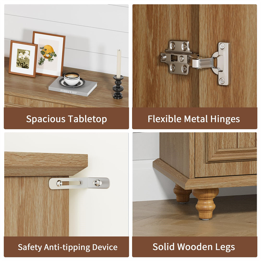 Natural Modern Sideboard Storage Cabinet Console Table with 4 Doors and Adjustable Shelves