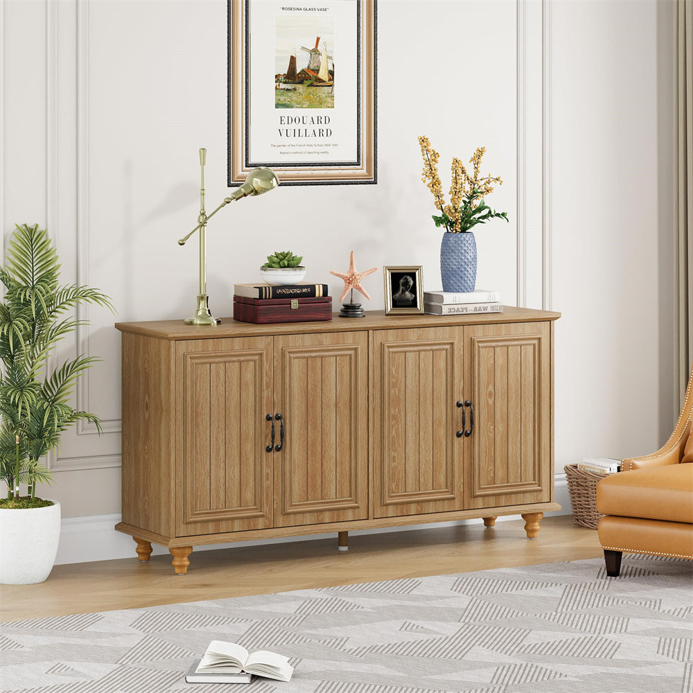 Natural Modern Sideboard Storage Cabinet Console Table with 4 Doors and Adjustable Shelves