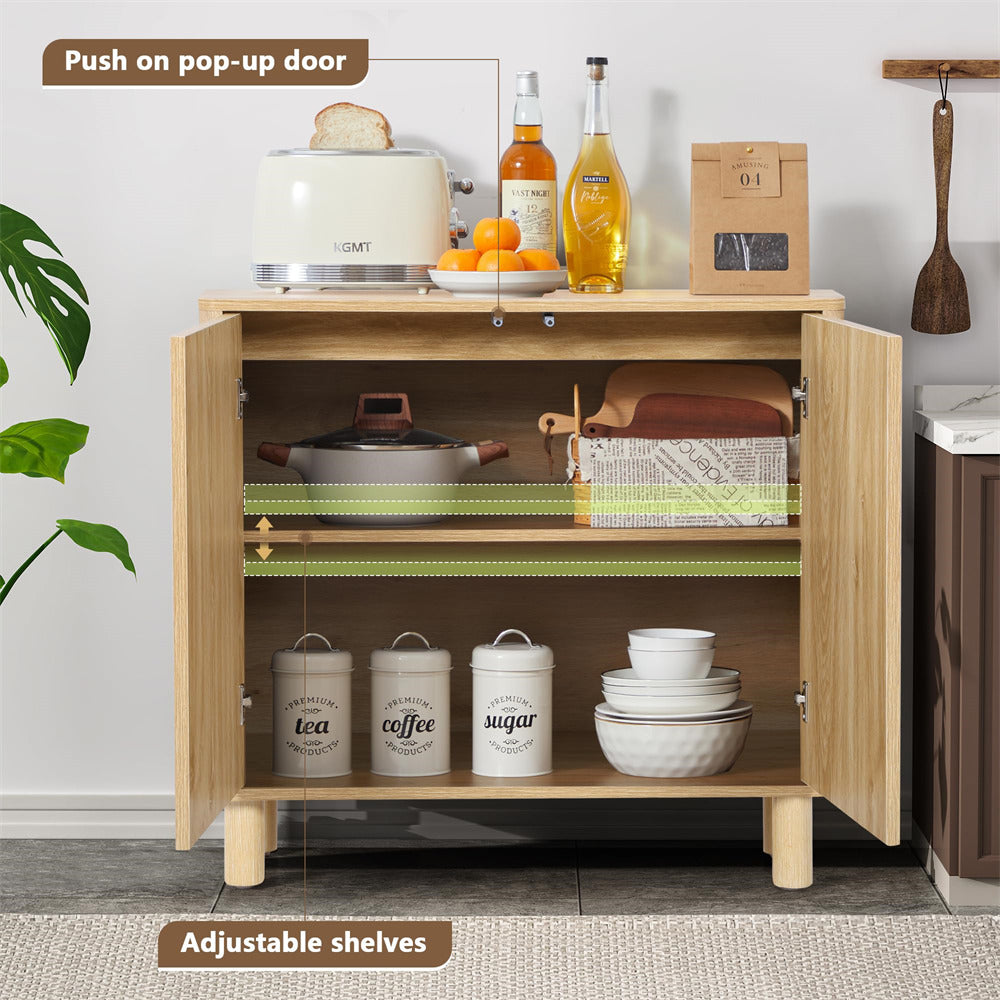 Natural Modern Sideboard Storage Cabinet Console Table with Arched Finish Doors and Solid Wood Legs