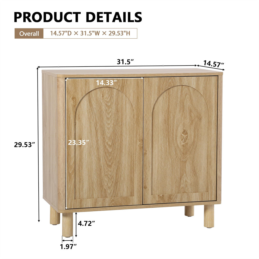 Natural Modern Sideboard Storage Cabinet Console Table with Arched Finish Doors and Solid Wood Legs