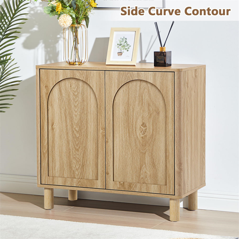 Natural Modern Sideboard Storage Cabinet Console Table with Arched Finish Doors and Solid Wood Legs