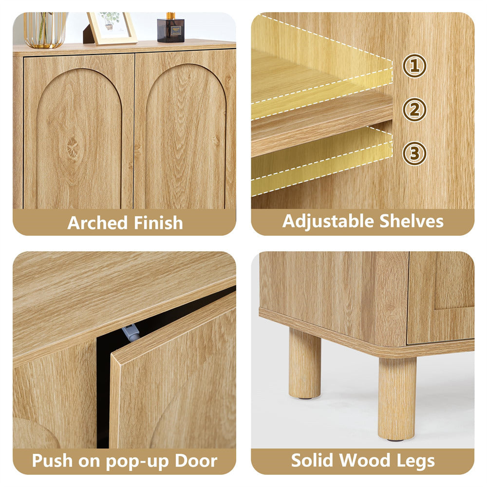 Natural Modern Sideboard Storage Cabinet Console Table with Arched Finish Doors and Solid Wood Legs