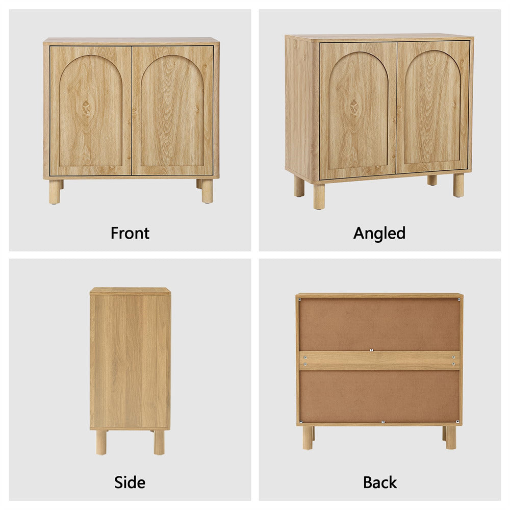 Natural Modern Sideboard Storage Cabinet Console Table with Arched Finish Doors and Solid Wood Legs